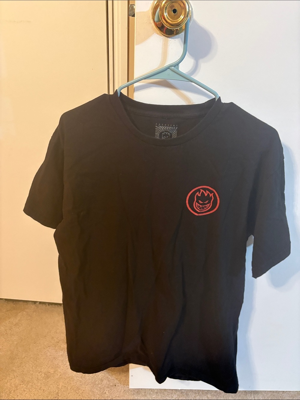 Spitfire Black Short-Sleeve Tee with Red Flame Logo